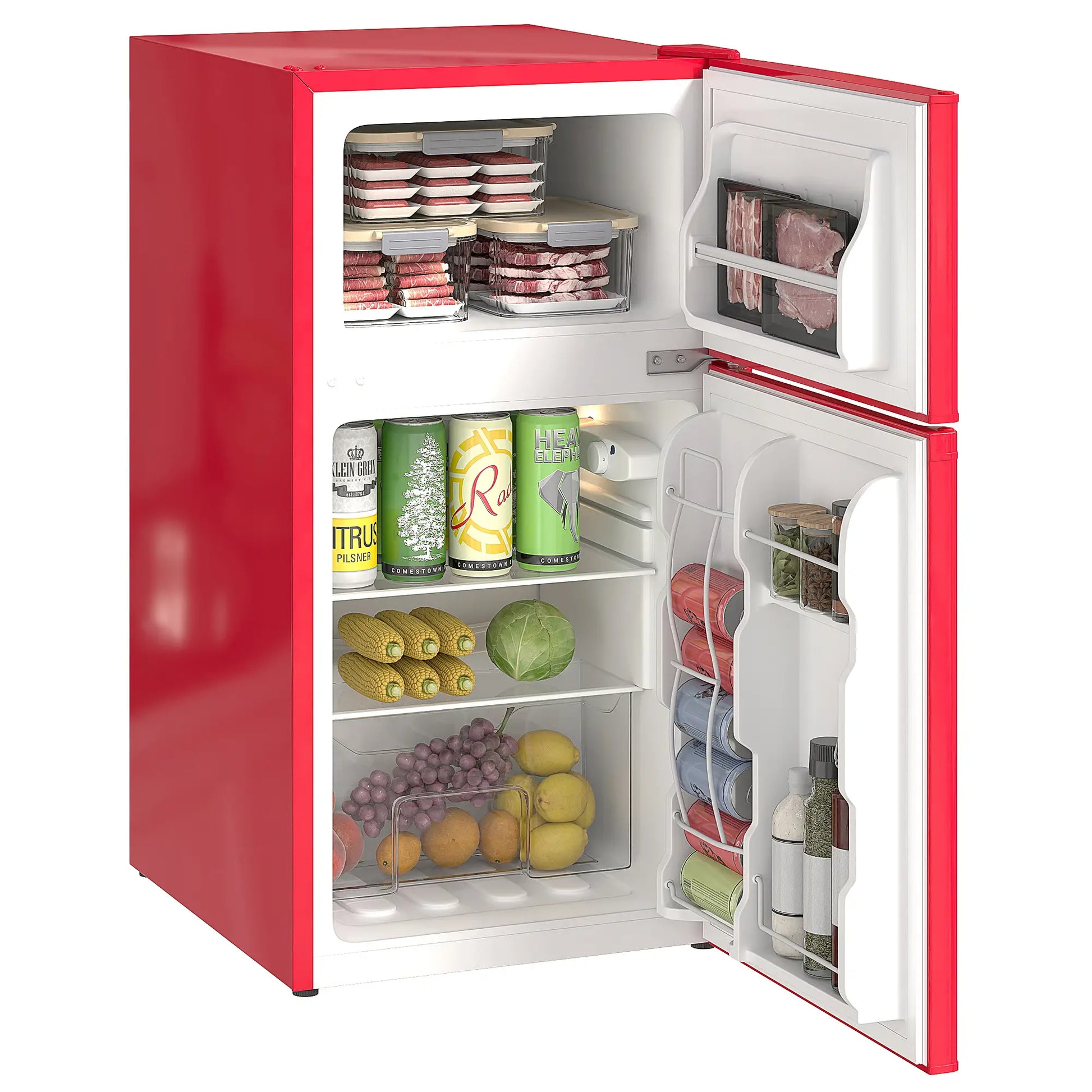 3.2 Cu Ft Compact Refrigerator, Mini Fridge with Freezer, Adjustable Shelves, Red Small Kitchen Appliances Red at Gallery Canada