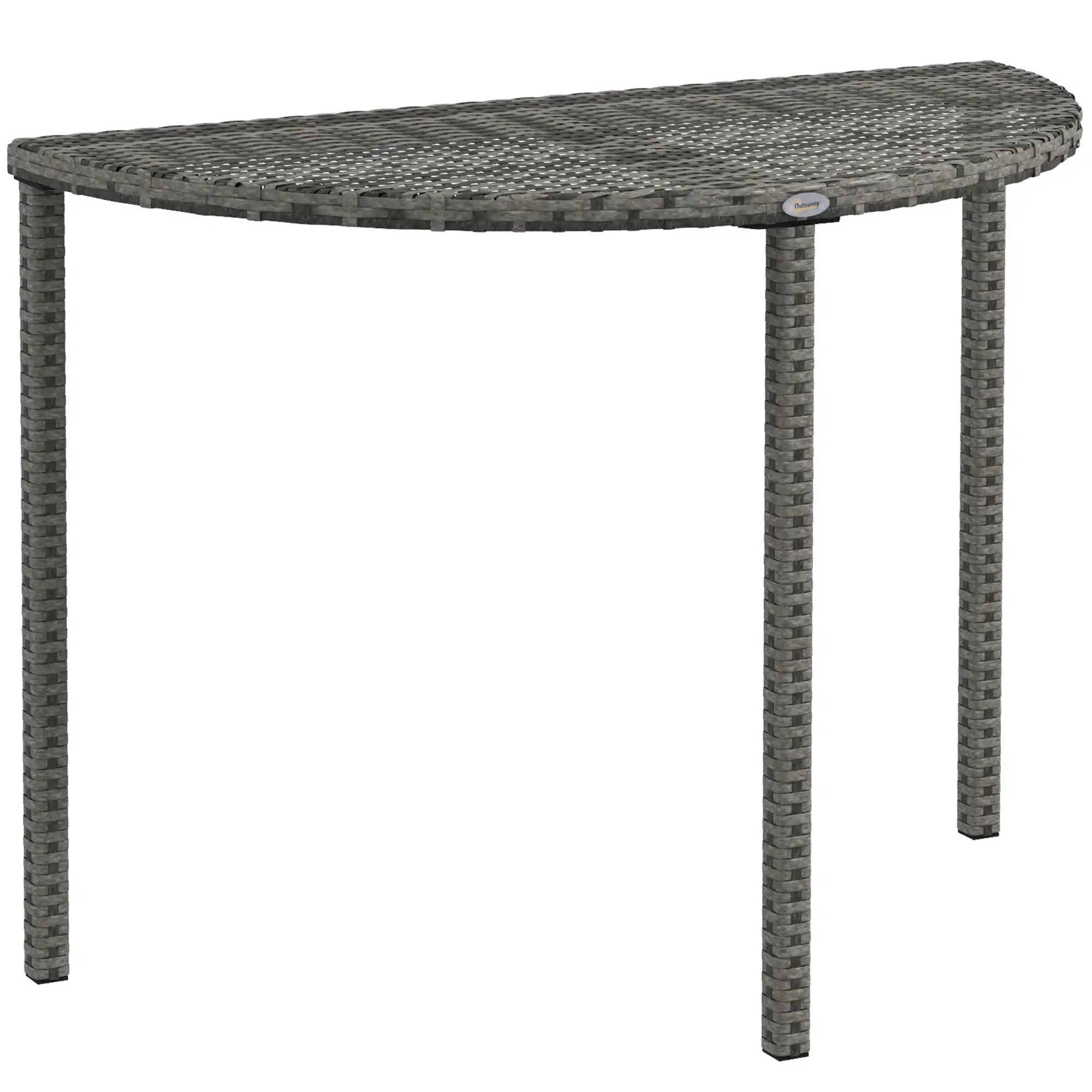 Half Round Side Table, PE Rattan Coffee Table, Metal Frame, Grey Patio Side Tables at Gallery Canada