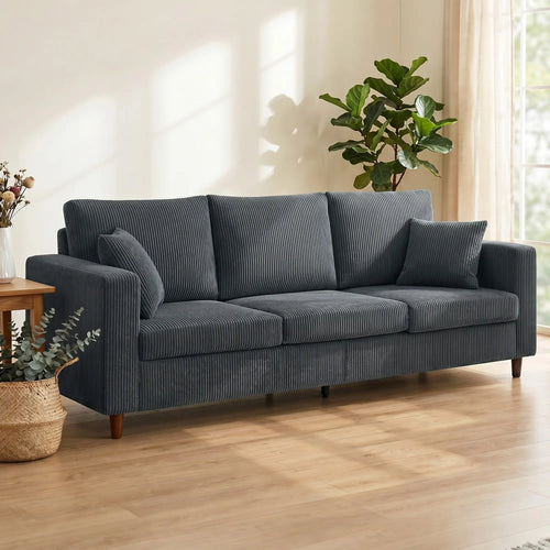 3-Seater Corduroy Sofa, Deep Seat, Dark Grey