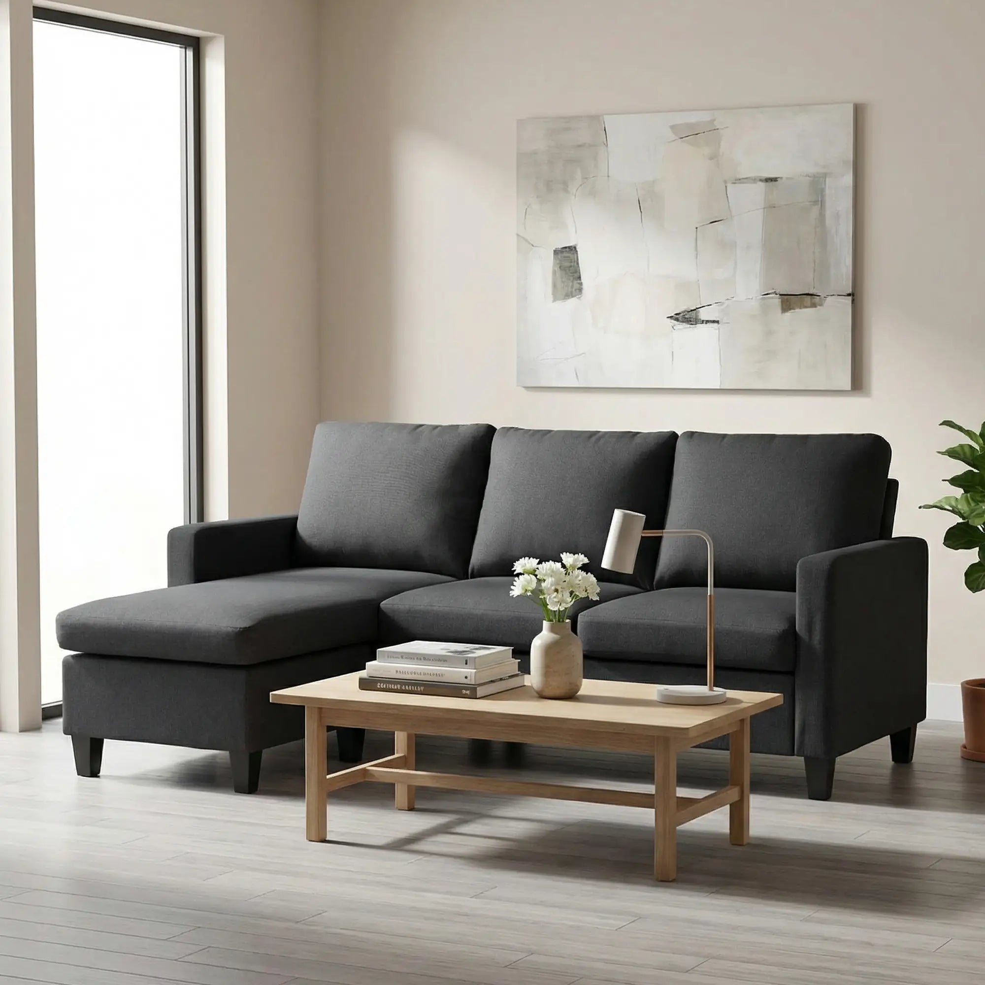 L-Shape Sectional Sofa with Ottoman, Living Room, Dark Grey Sofas & Reclining Chairs at Gallery Canada