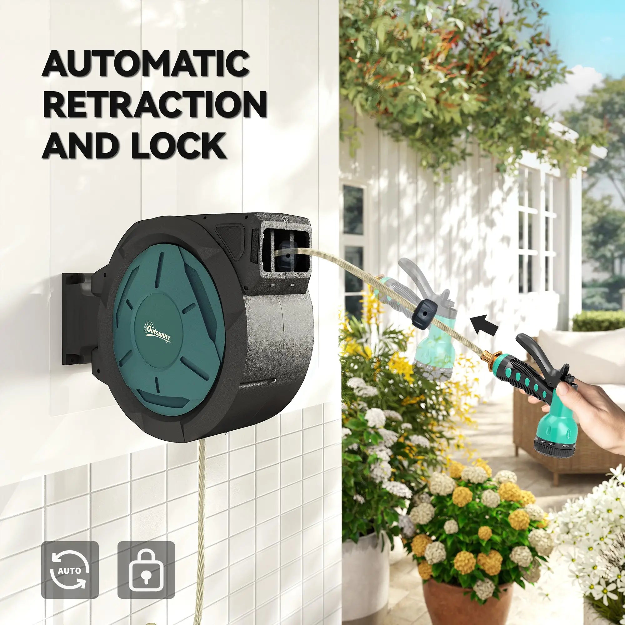 1/2 in x 65ft Wall Mounted Garden Hose Reel, Auto Rewind, Blue Garden Accessories at Gallery Canada