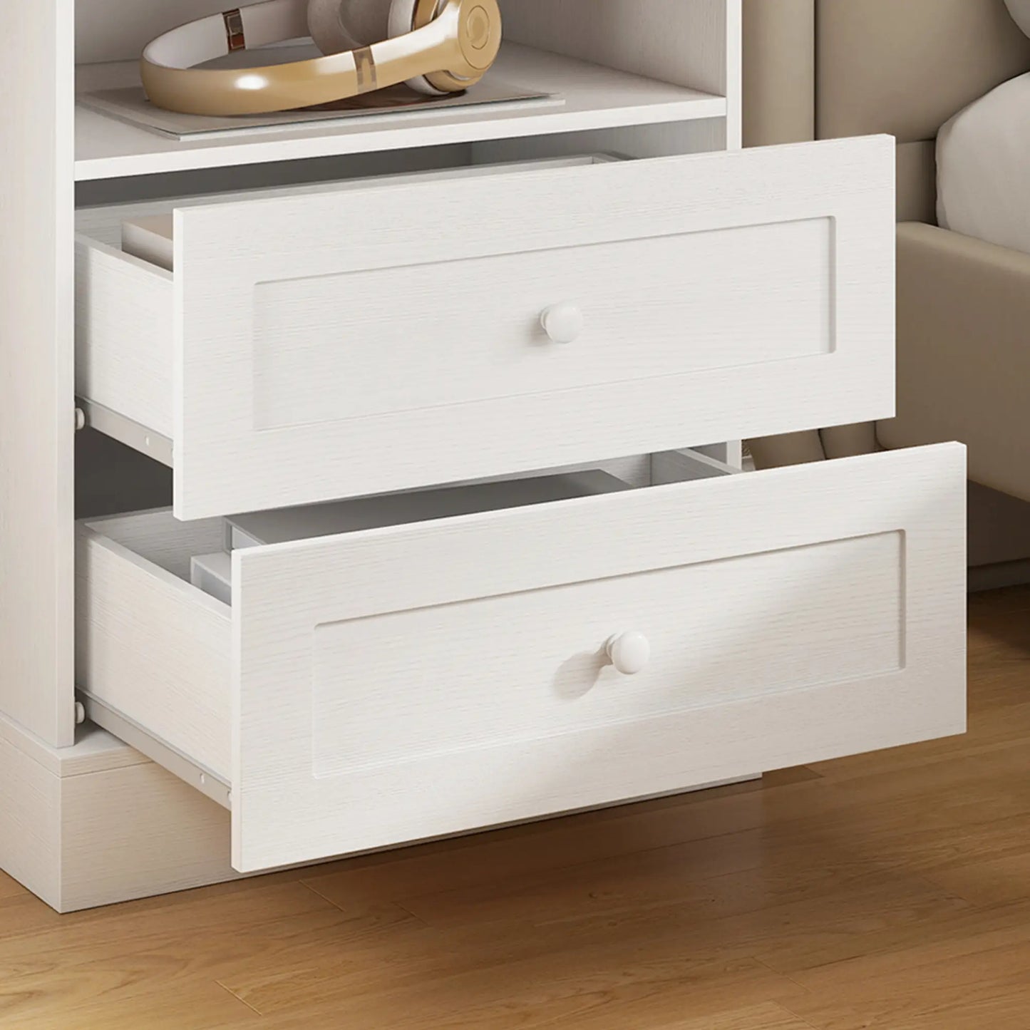 Nightstand with Charging Station 2 Drawers Bedside Table Set of 2 White and Oak Bedside Tables at Gallery Canada