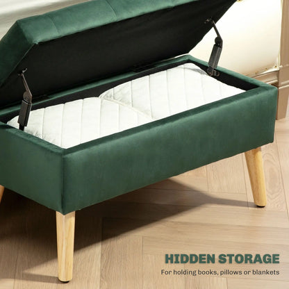 Velvet Storage Ottoman with Lid, Wood Legs, Dark Green Storage Ottomans & Benches at Gallery Canada