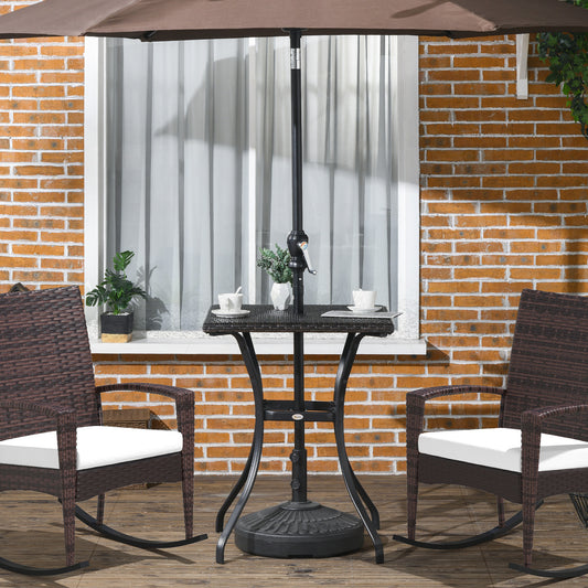 Patio Wicker Dining Table with Umbrella Hole, Outdoor PE Rattan Coffee Table with Plastic Board Under the Woven Table Top for Patio, Garden, Balcony, Mixed Brown - Gallery Canada
