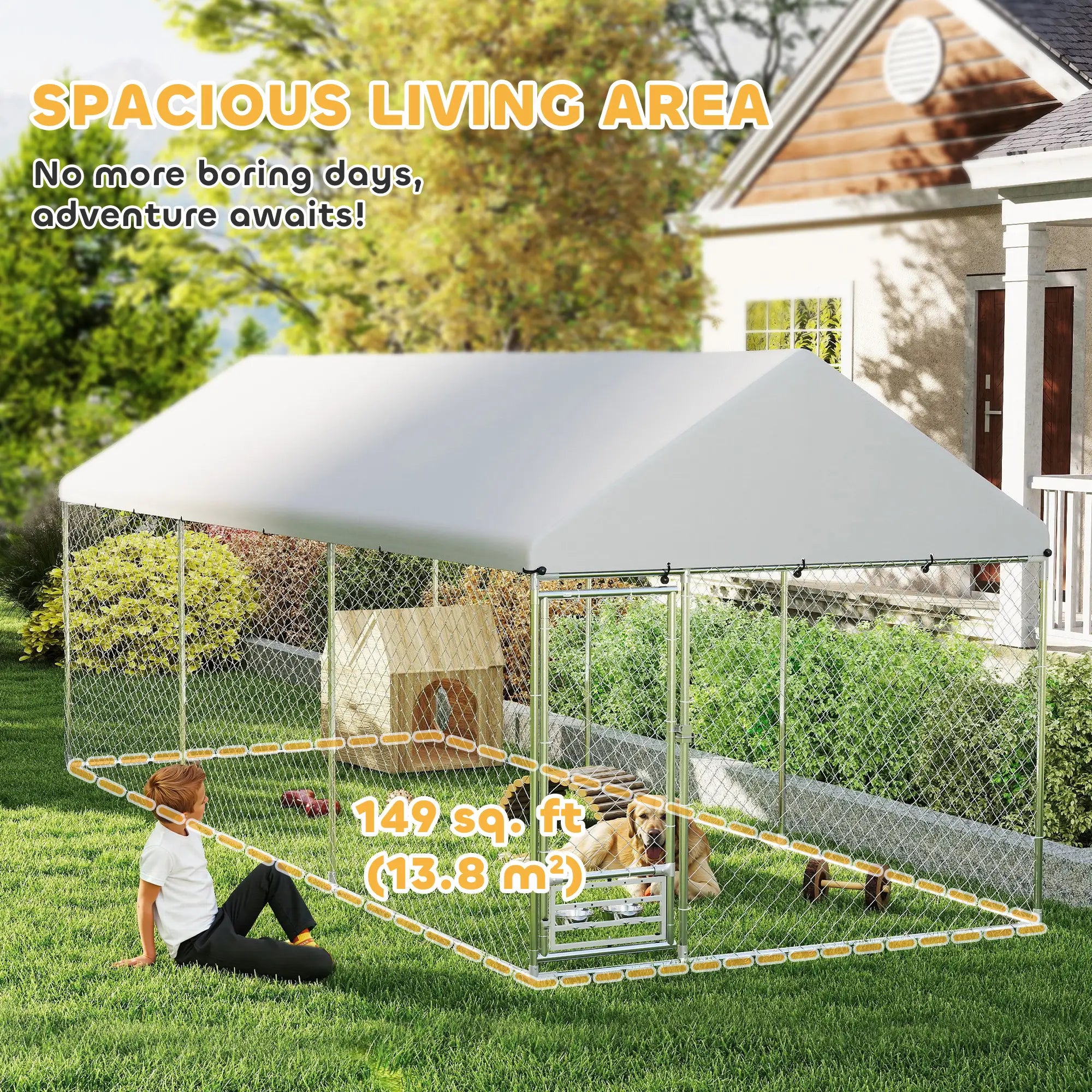 Outdoor Dog Run, Adjustable Bowls, Waterproof Cover, 19.7' x 7.5' x 7.5' Houses, Kennels & Pens at Gallery Canada