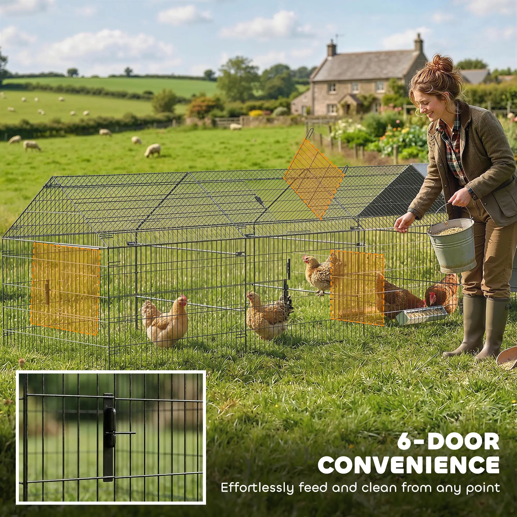Large Metal Chicken Coop, Water-Resistant Anti-UV Cover, 6 Doors Chicken Coops at Gallery Canada