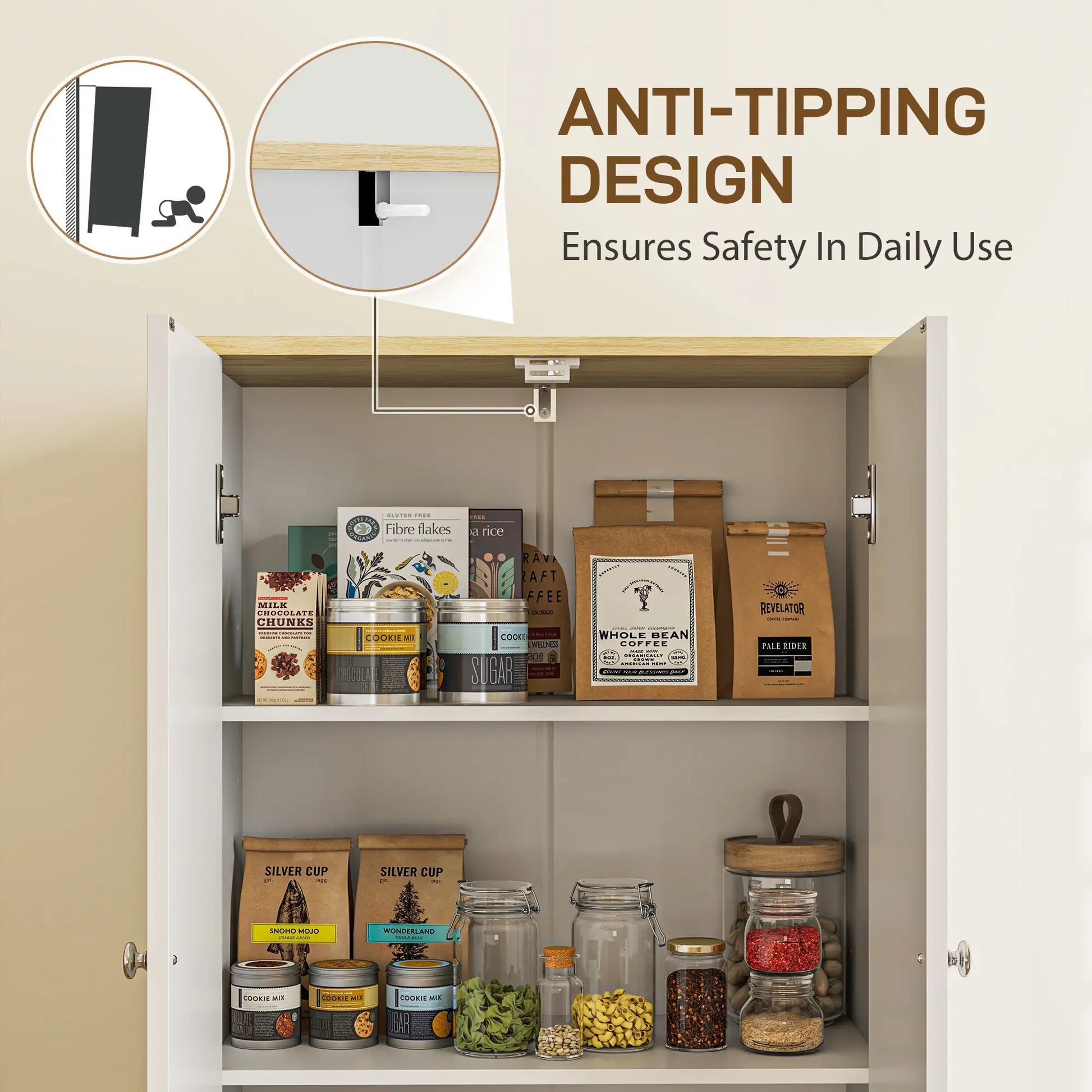 72" Tall Pantry Cabinet, Adjustable Shelves, 4 Doors, White Storage Cabinets at Gallery Canada