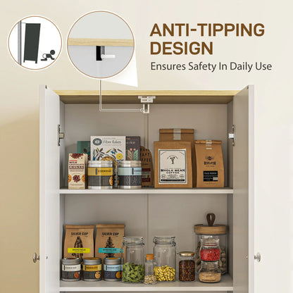 72" Tall Pantry Cabinet, Adjustable Shelves, 4 Doors, White Storage Cabinets at Gallery Canada