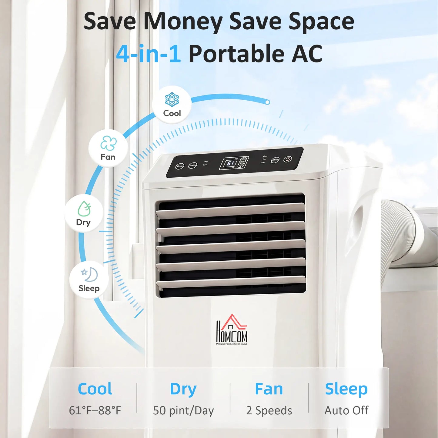 10,000BTU Portable Air Conditioner, Dehumidifier, 2 Speed Fans, 24H Timer, White Air Conditioner at Gallery Canada
