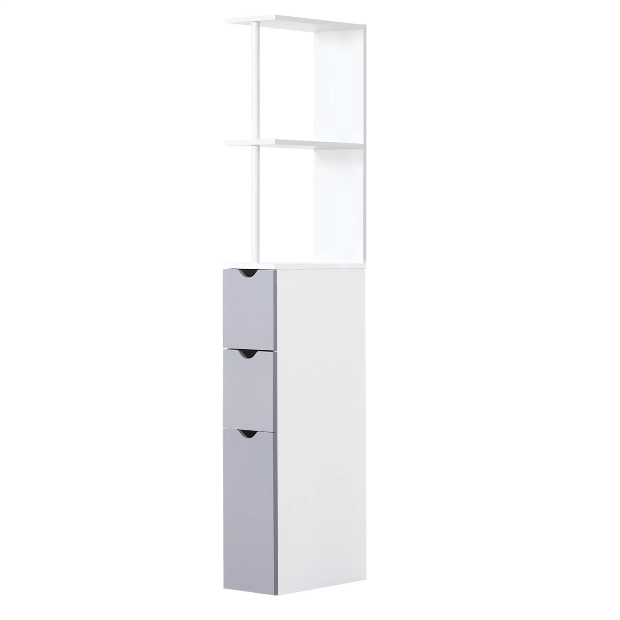 Tall Narrow Bathroom Storage Cabinet with Drawers, Open Shelves, White Grey Bathroom Cabinets White, Grey at Gallery Canada