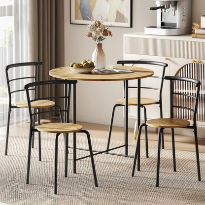5 Piece Dining Table Set, Round for 4, Metal Frame, Natural Dining Table Sets at Gallery Canada
