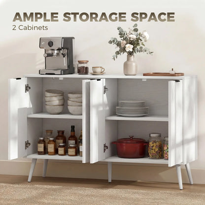 Modern Sideboard and Buffet, Dining Room Cabinet with Adjustable Shelves and 4 Doors, White