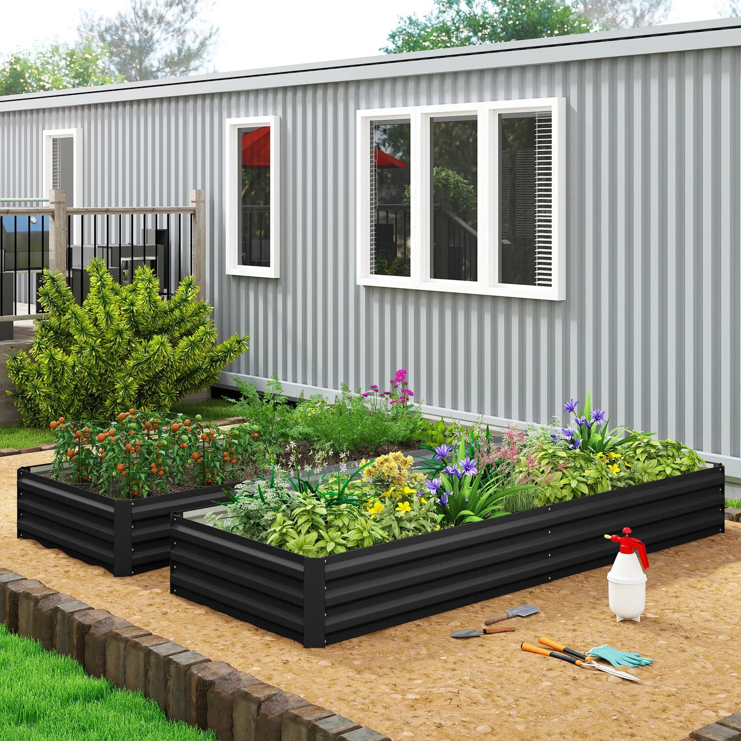 Galvanized Raised Garden Bed, 95" x 36" x 12", Metal Elevated Planter Box, Black Galvanized Planter Boxes at Gallery Canada