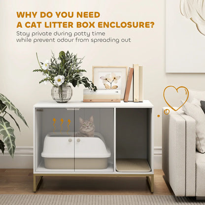 Cat Litter Box Enclosure, Tall Legs, Litter Mat, 31.5" x 20" x 22", White Cat Litter Box Enclosures at Gallery Canada