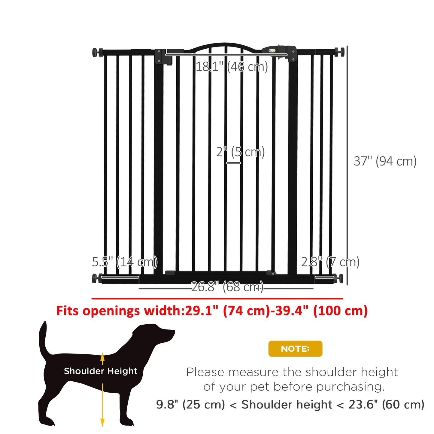 Extra Tall Dog Gate with Door, 29"-39", Black Pet Gates at Gallery Canada
