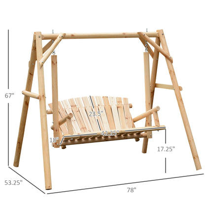 6.5' Wooden Loveseat, Farmhouse Style Log Swing, Natural Wood Patio Swings with Stand at Gallery Canada