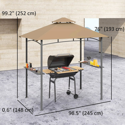 8' x 5' BBQ Grill Gazebo Tent, Double Tiered Canopy, Outdoor Sun Shade, Khaki BBQ Grill Gazebos at Gallery Canada