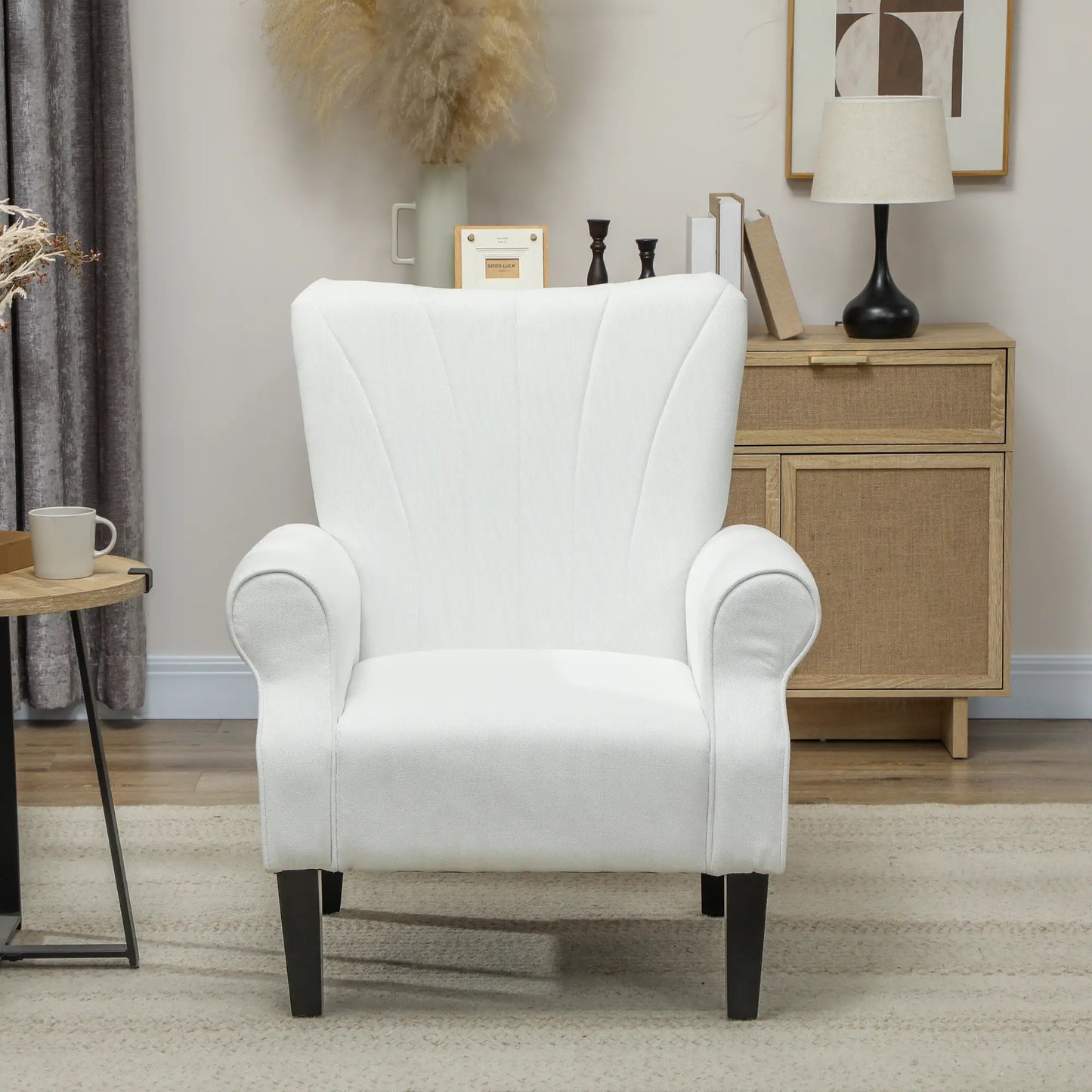 Modern Fabric Armchair, Wood Legs, 32in, Cream White Accent Chairs at Gallery Canada