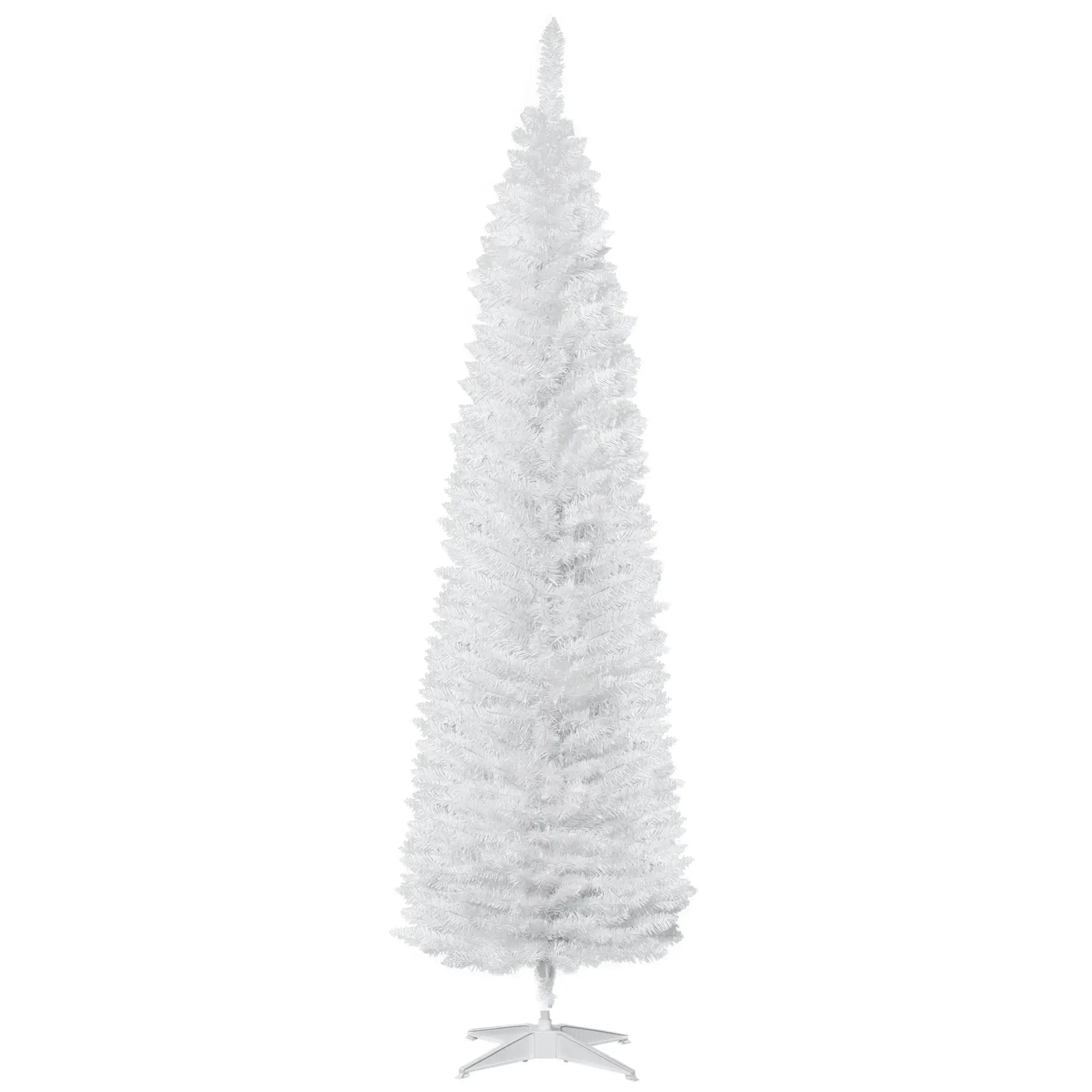 7' Slim Artificial Christmas Tree, Realistic Branches, Sturdy Metal Stand, White Pencil Christmas Trees White at Gallery Canada
