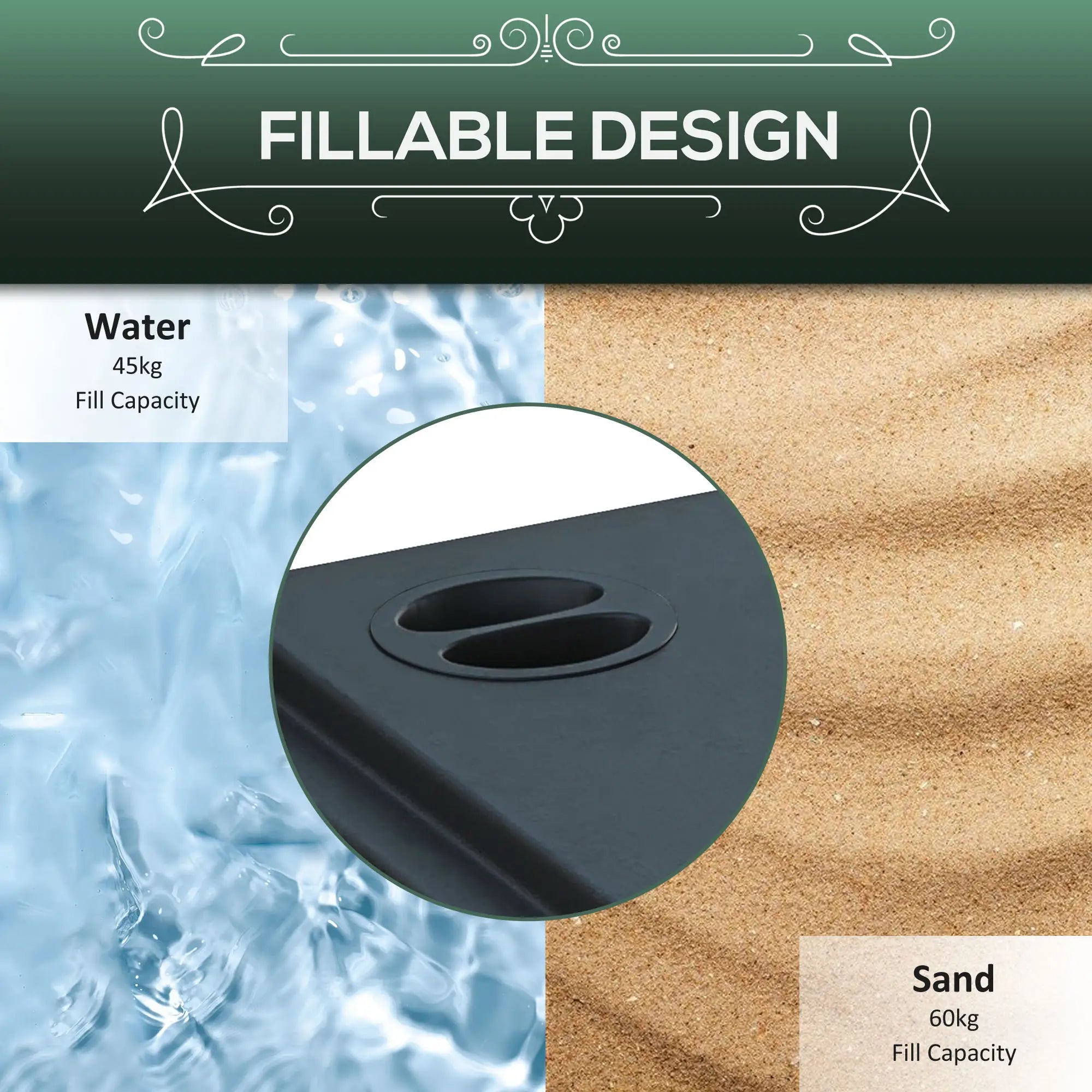 Square Umbrella Base With Wheels, 99 Lbs Water Or 132 Lbs Sand Filled, Black Umbrella Bases at Gallery Canada