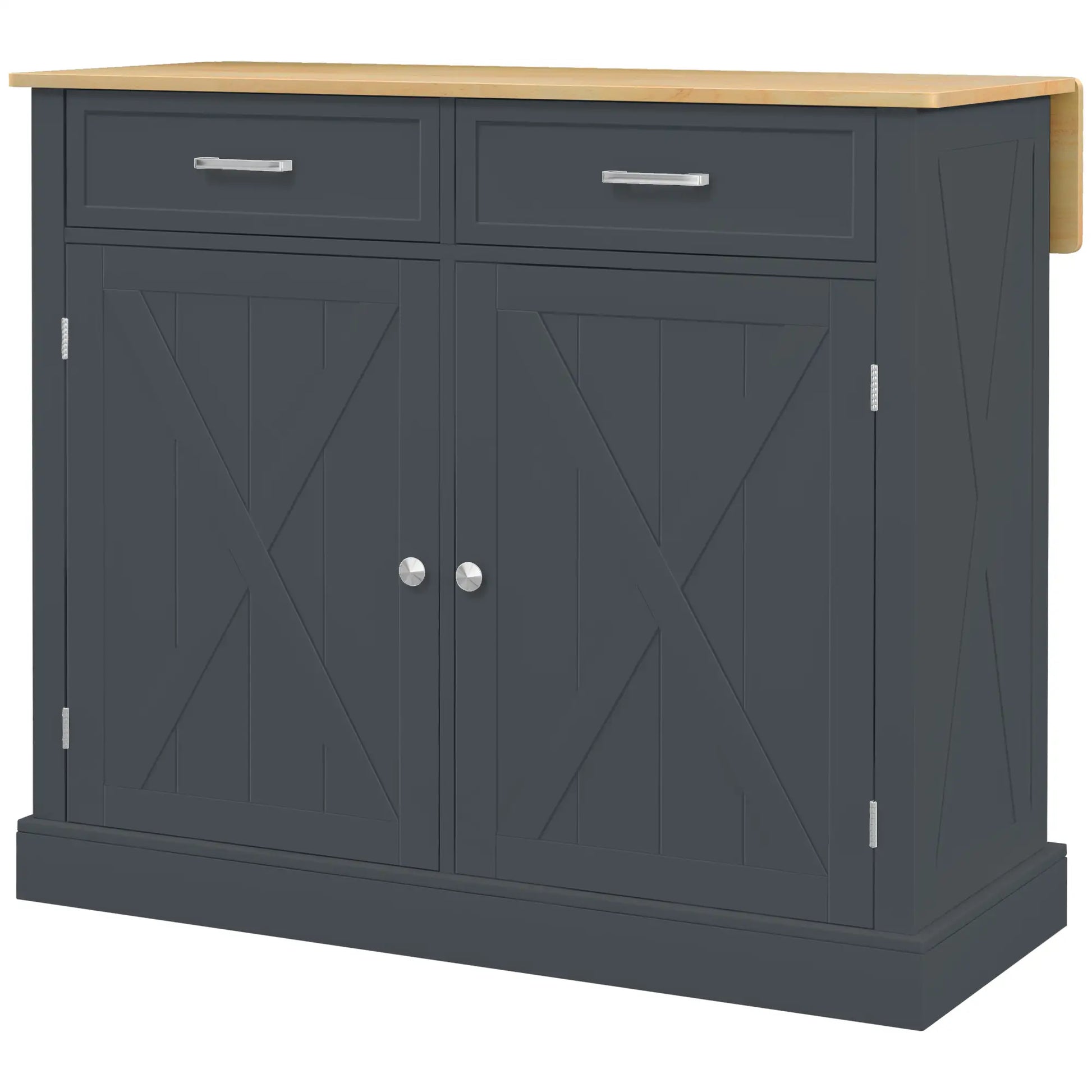 Kitchen Island with Drop Leaf, 2 Drawers, Adjustable Shelves, Dark Grey Kitchen Islands & Kitchen Carts Dark Grey at Gallery Canada