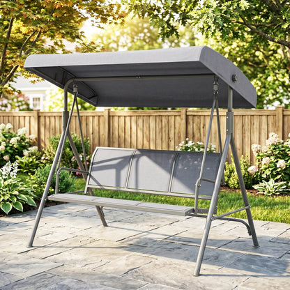 Chaise Balançoire 3 Places, Hamac de Jardin à Cadre en A, Toit Ajustable, Gris