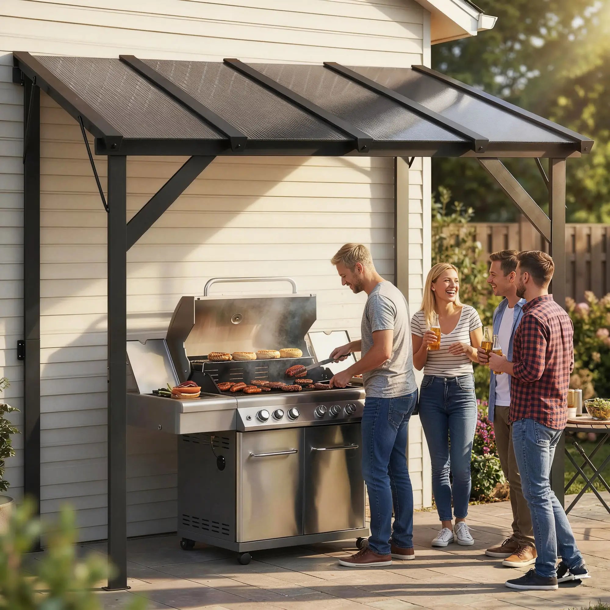 Hardtop Grill Gazebo, Lean-To BBQ Shelter With Polycarbonate Roof BBQ Grill Gazebos at Gallery Canada