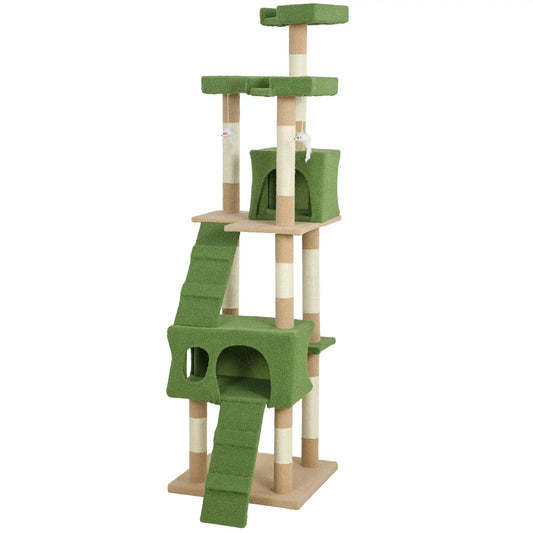 68-Inch Cat Scratching Tree, Multi-Level Activity Center, Green