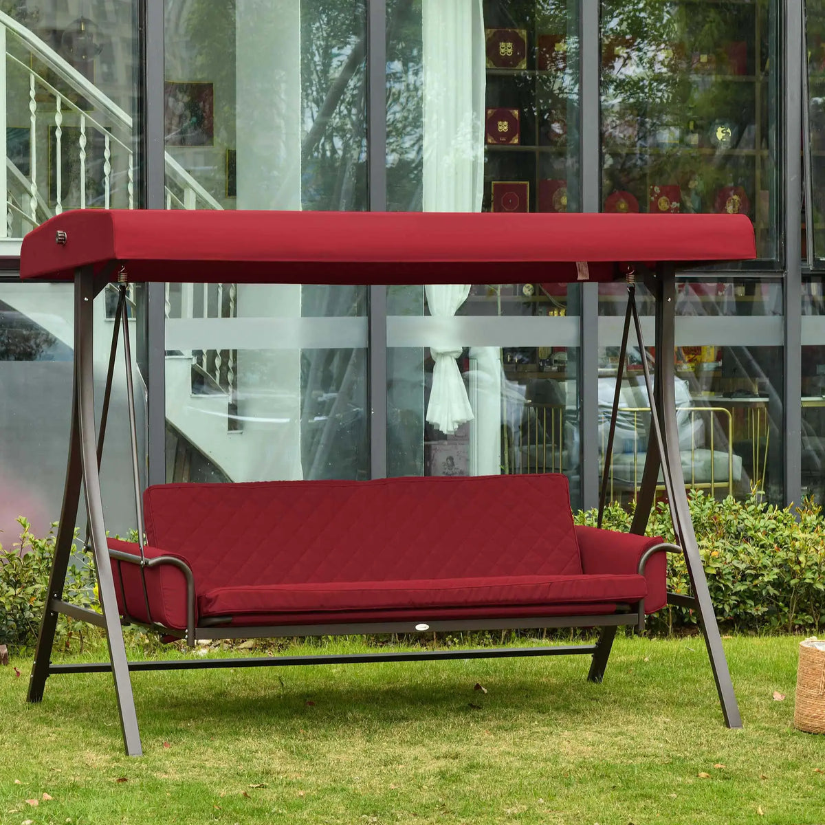 Porch Swing Bed, 3 Person, 2-In-1 Convertible Patio Bench With Canopy, Red Patio Swings with Stand at Gallery Canada