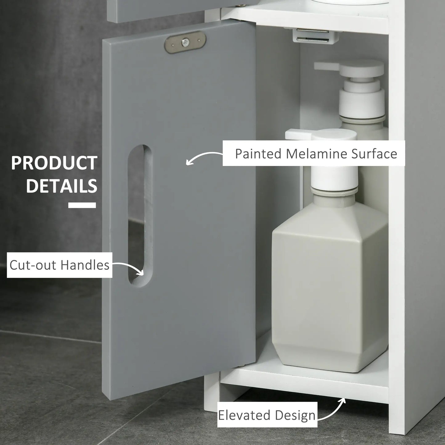 Freestanding Tall Bathroom Cabinet, Narrow Bathroom Storage Cabinet with Shelves and Cupboards, Grey and White