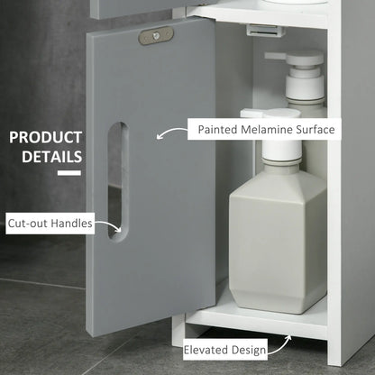 Freestanding Tall Bathroom Cabinet, Narrow Bathroom Storage Cabinet with Shelves and Cupboards, Grey and White