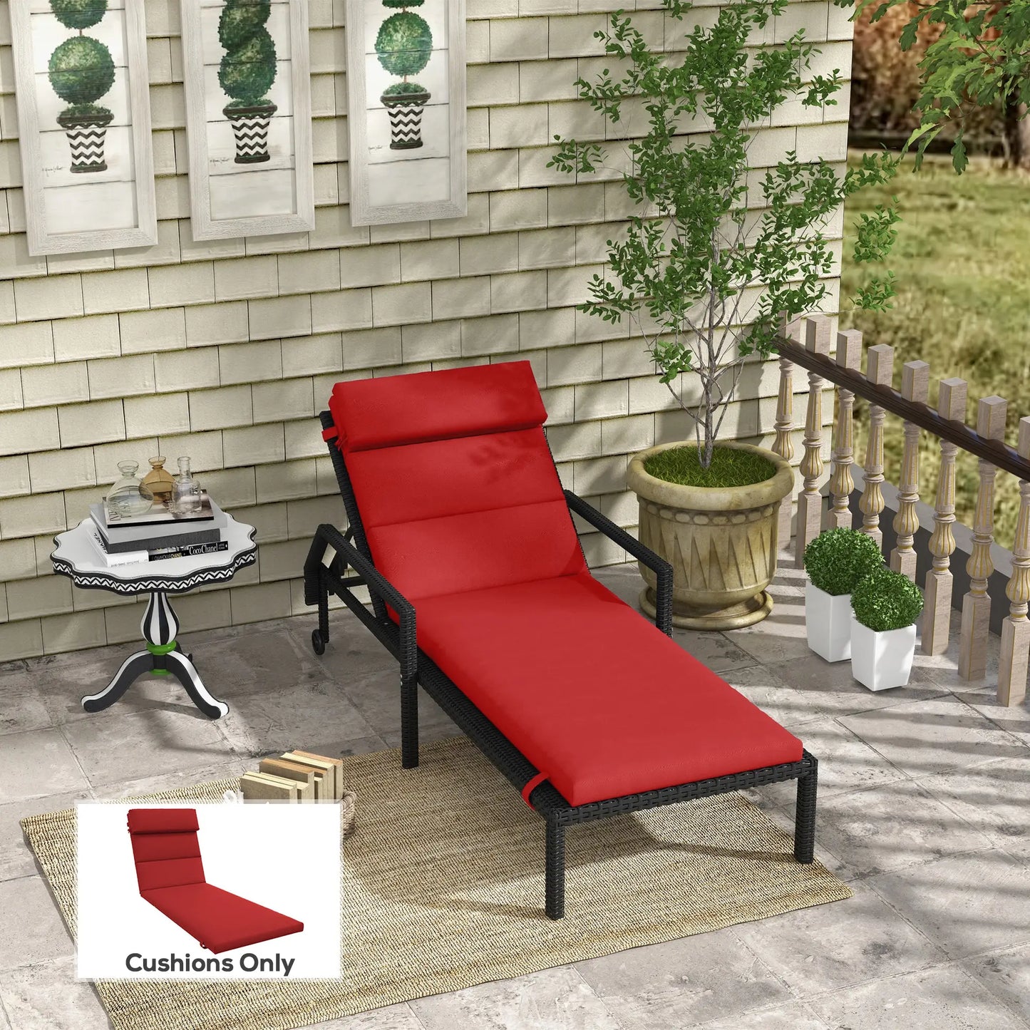 Patio Chaise Lounge Cushion with Headrest, Wine Red Patio Chair Cushions at Gallery Canada