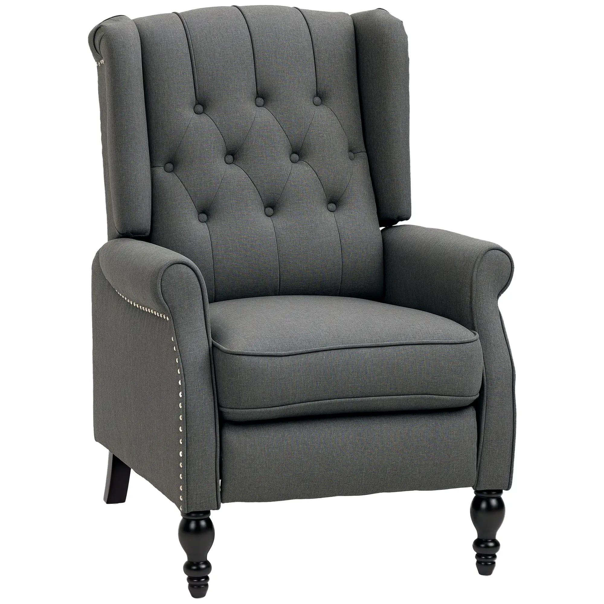 Wingback Reclining Chair with Footrest, Button Tufted, Dark Grey Single Sofas Dark Grey at Gallery Canada
