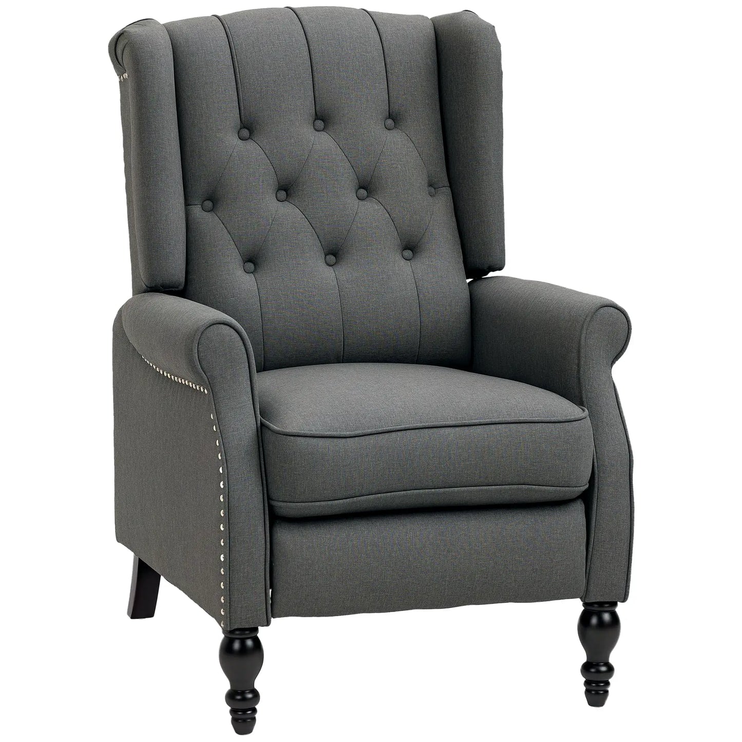 Wingback Reclining Chair with Footrest, Button Tufted, Dark Grey Single Sofas Dark Grey at Gallery Canada