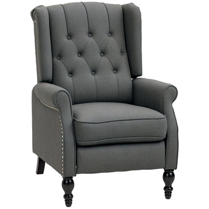 Wingback Reclining Chair with Footrest, Button Tufted, Dark Grey Single Sofas Dark Grey at Gallery Canada