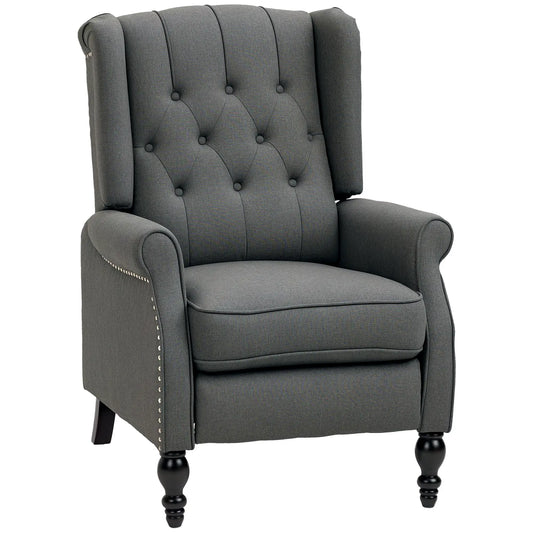 Wingback Reclining Chair with Footrest, Button Tufted, Dark Grey Single Sofas Dark Grey at Gallery Canada
