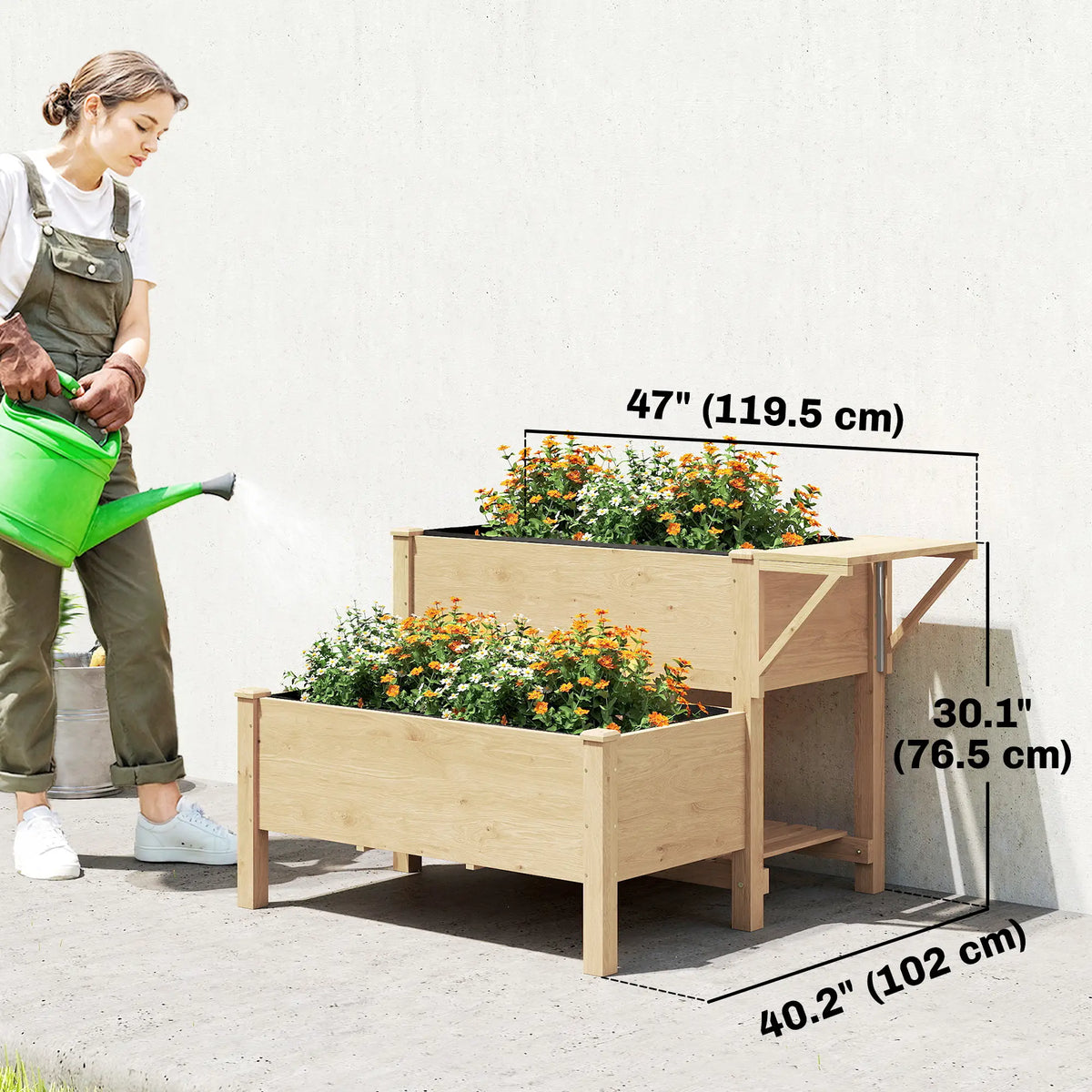 Wooden Raised Garden Bed, 2-Tier Planter With Storage Shelf Elevated Garden Beds at Gallery Canada