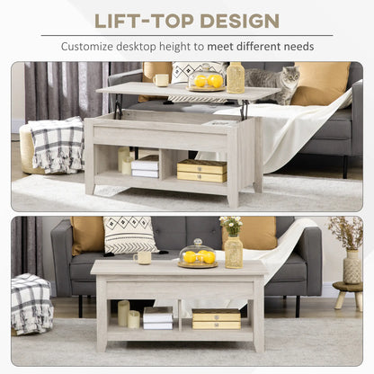 Lift Top Coffee Table, Hidden Storage, Open Shelves, Oak Effect Coffee Tables at Gallery Canada