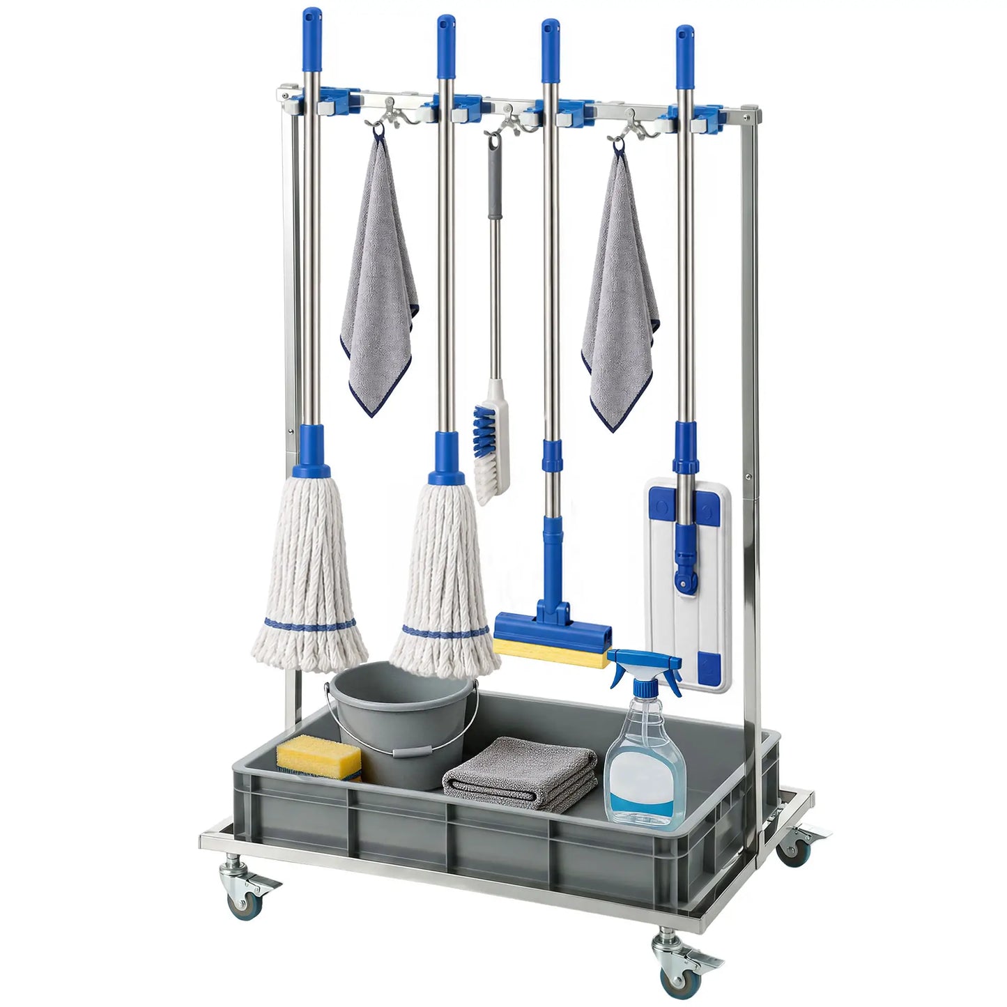 Cleaning Rolling Janitor Cart With Locking Wheels And Drip Tray