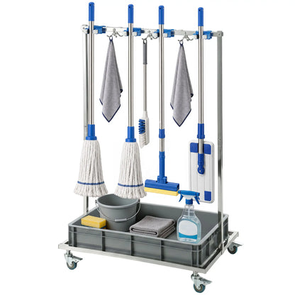 Cleaning Rolling Janitor Cart With Locking Wheels And Drip Tray