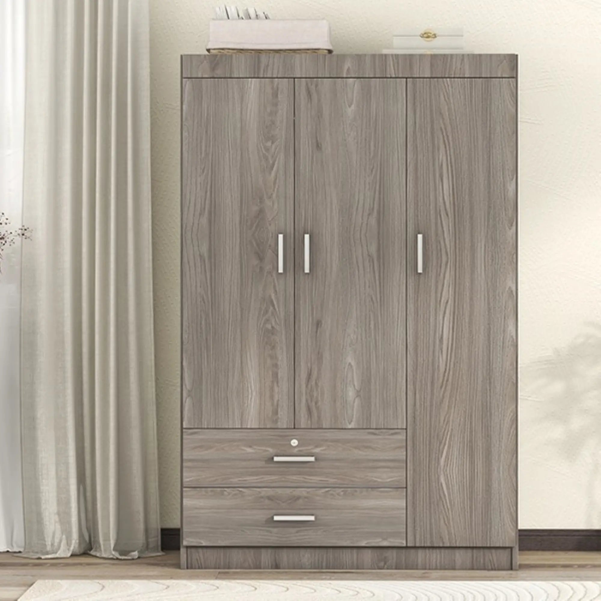 Modern Wardrobe, 2 Drawers, MDF, Hanging Rail, 41.5