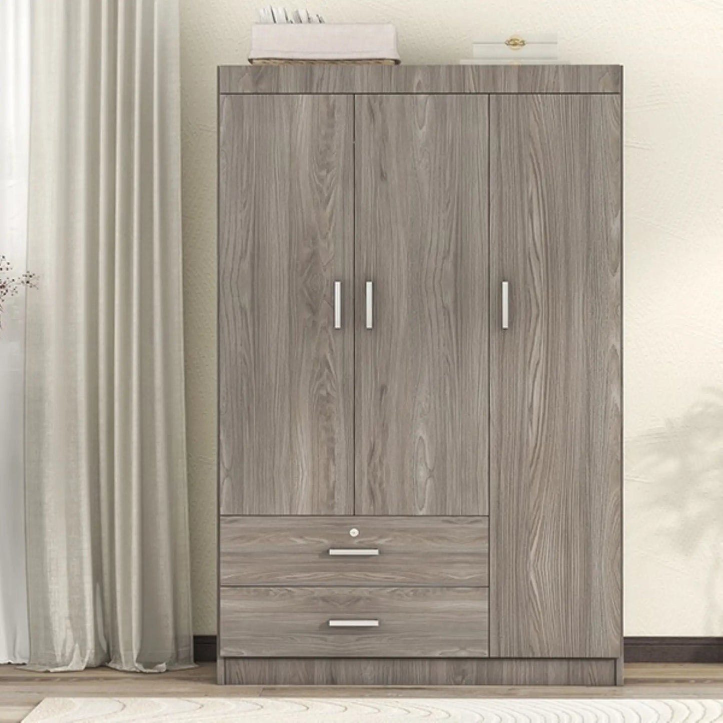 Modern Wardrobe, 2 Drawers, MDF, Hanging Rail, 41.5" L x 18.5" W x 68" H, Grey Clothing Storage at Gallery Canada