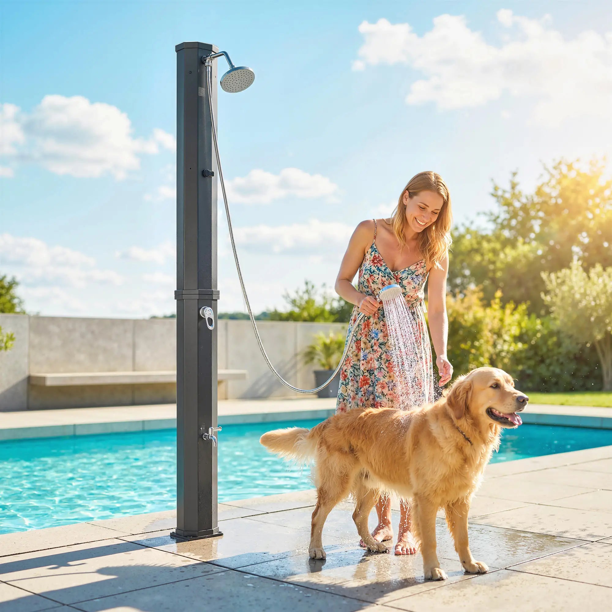 16 Gal Solar Heated Shower, 7.4 FT Outdoor Shower With 2 Heads Outdoor Swimming Pools & Hot Tubs at Gallery Canada