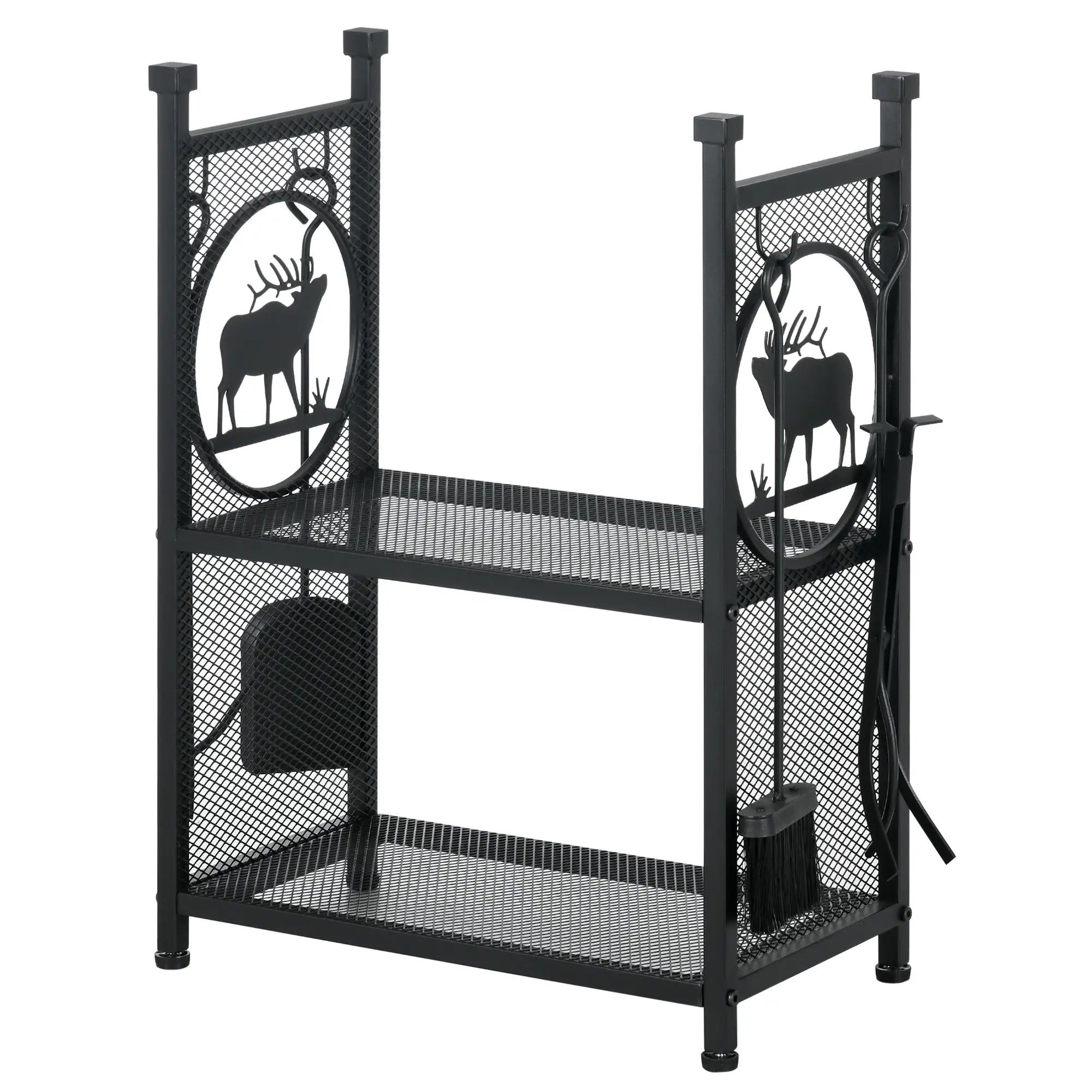 2-Tier Firewood Rack, Shovel, Broom, Poker, Tongs, 21.7