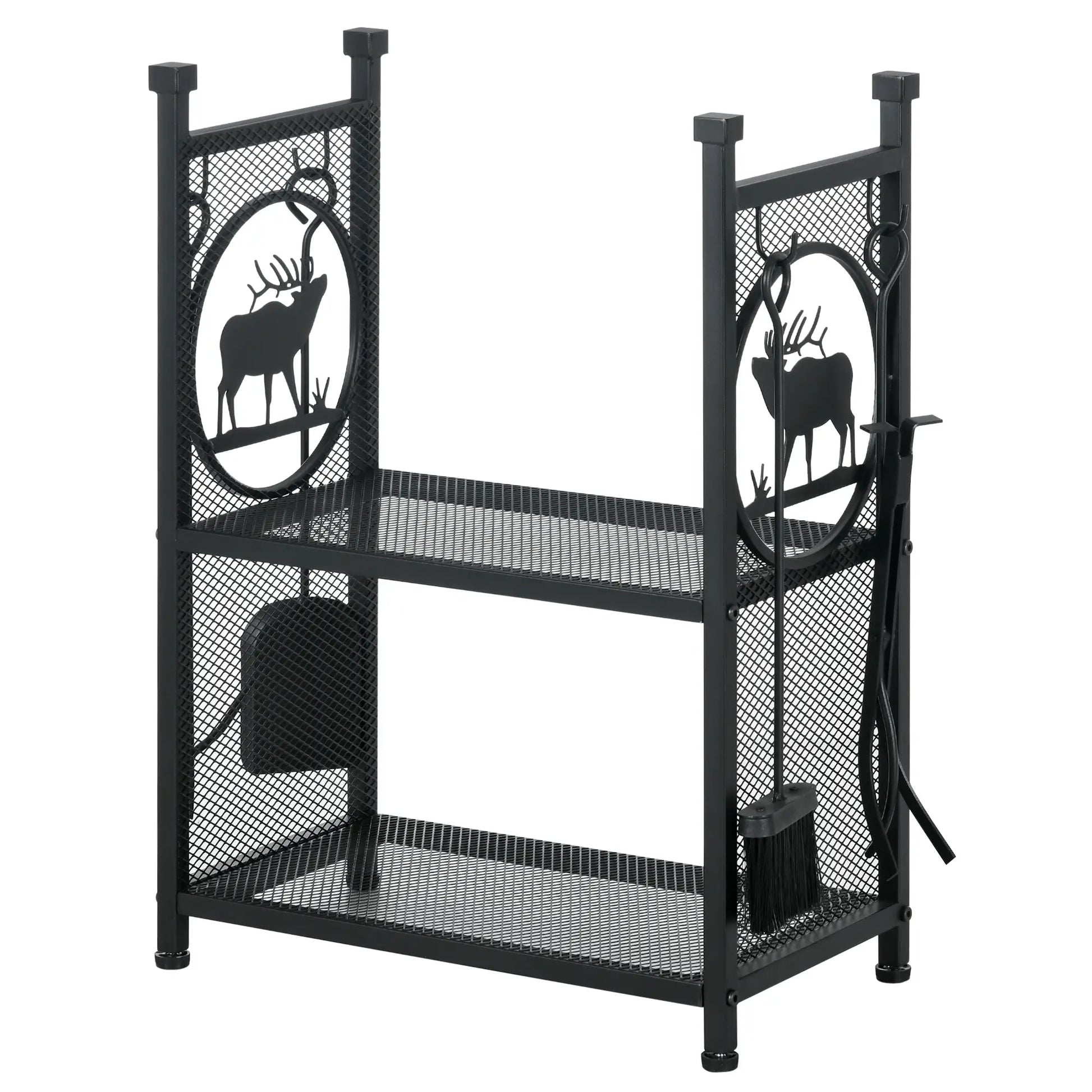 2-Tier Firewood Rack, Shovel, Broom, Poker, Tongs, 21.7" x 12.6" x 30.3", Black Firewood Racks at Gallery Canada