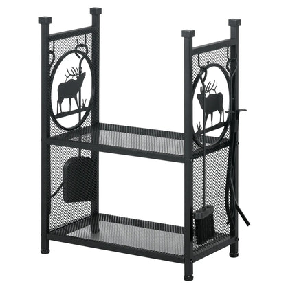 2-Tier Firewood Rack, Shovel, Broom, Poker, Tongs, 21.7" x 12.6" x 30.3", Black Firewood Racks at Gallery Canada