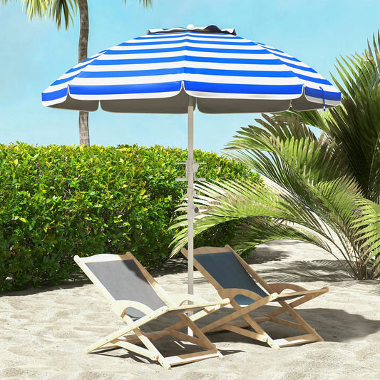 5.7' Travel Beach Umbrella, Adjustable Height, Blue and White