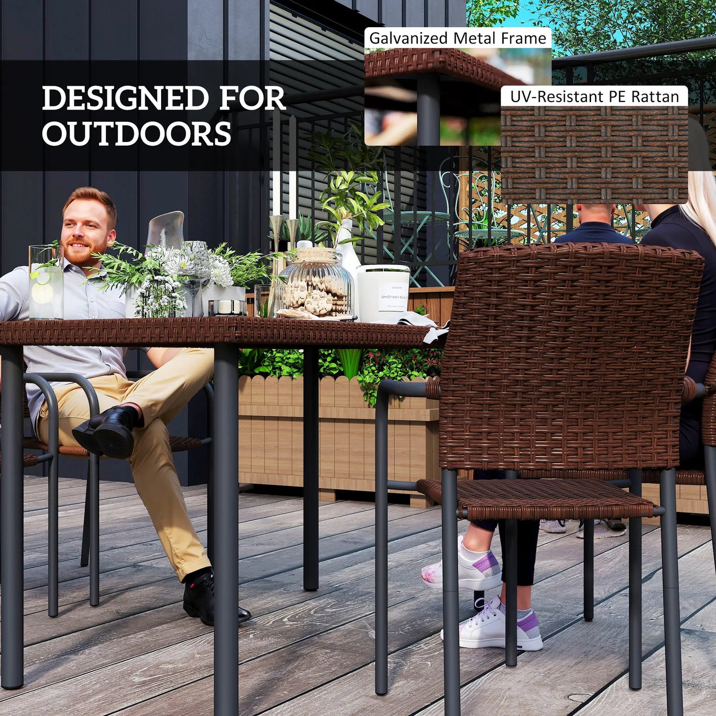 5 Piece Outdoor Dining Set, PE Wicker Rattan Patio Furniture, Stackable Chairs, Glass Table Top Patio Furniture Sets at Gallery Canada