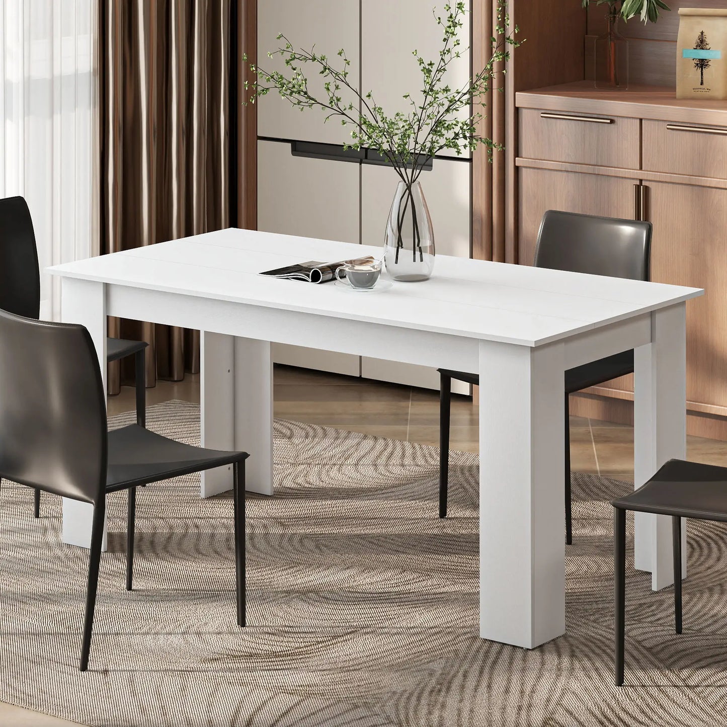 63" Kitchen Table for 4-6 People, Wood Effect, White Dining Tables at Gallery Canada