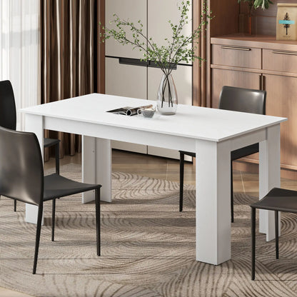 63" Kitchen Table for 4-6 People, Wood Effect, White Dining Tables at Gallery Canada